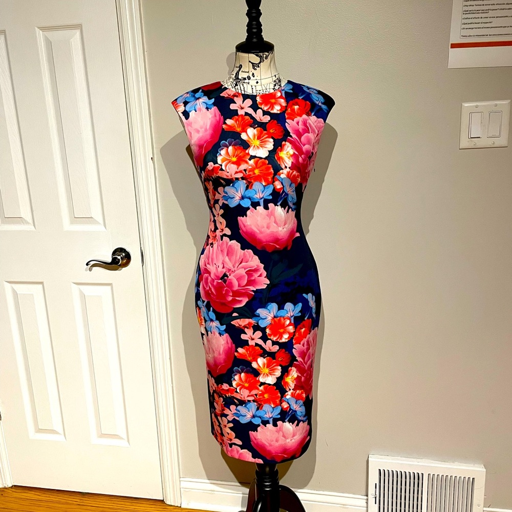Vince Camuto Floral Colorful Fitted Bodice Shift Sheath casual Party pencil 4